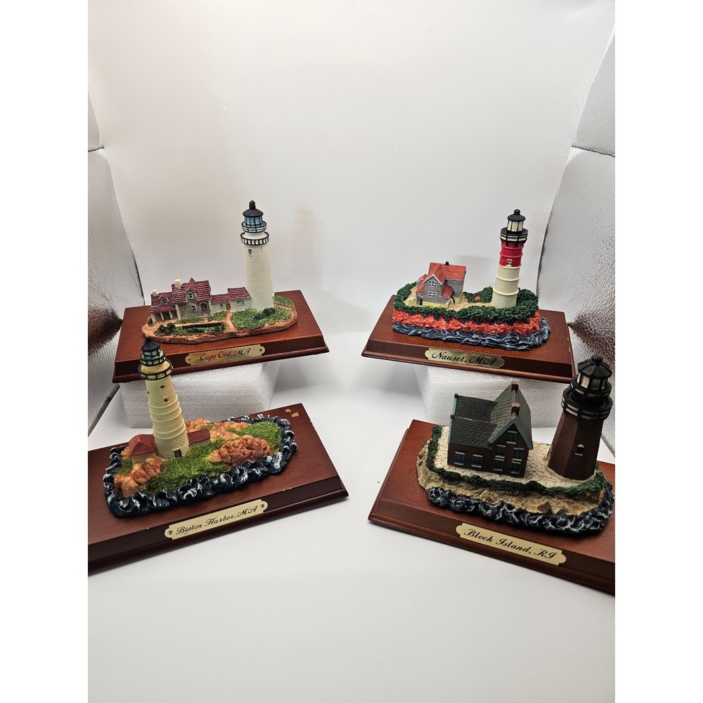 Lot of 4 New England Lighthouse Figurines Cape Cod Nauset Boston Block Island